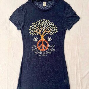 Kavio! Women's Medium Navy Tunic-Length Tee Peace Tree Graphic Y2K Vintage